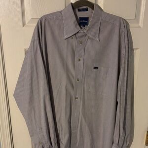 Faconnable Men's Brown, Blue and White Striped Shirt XL